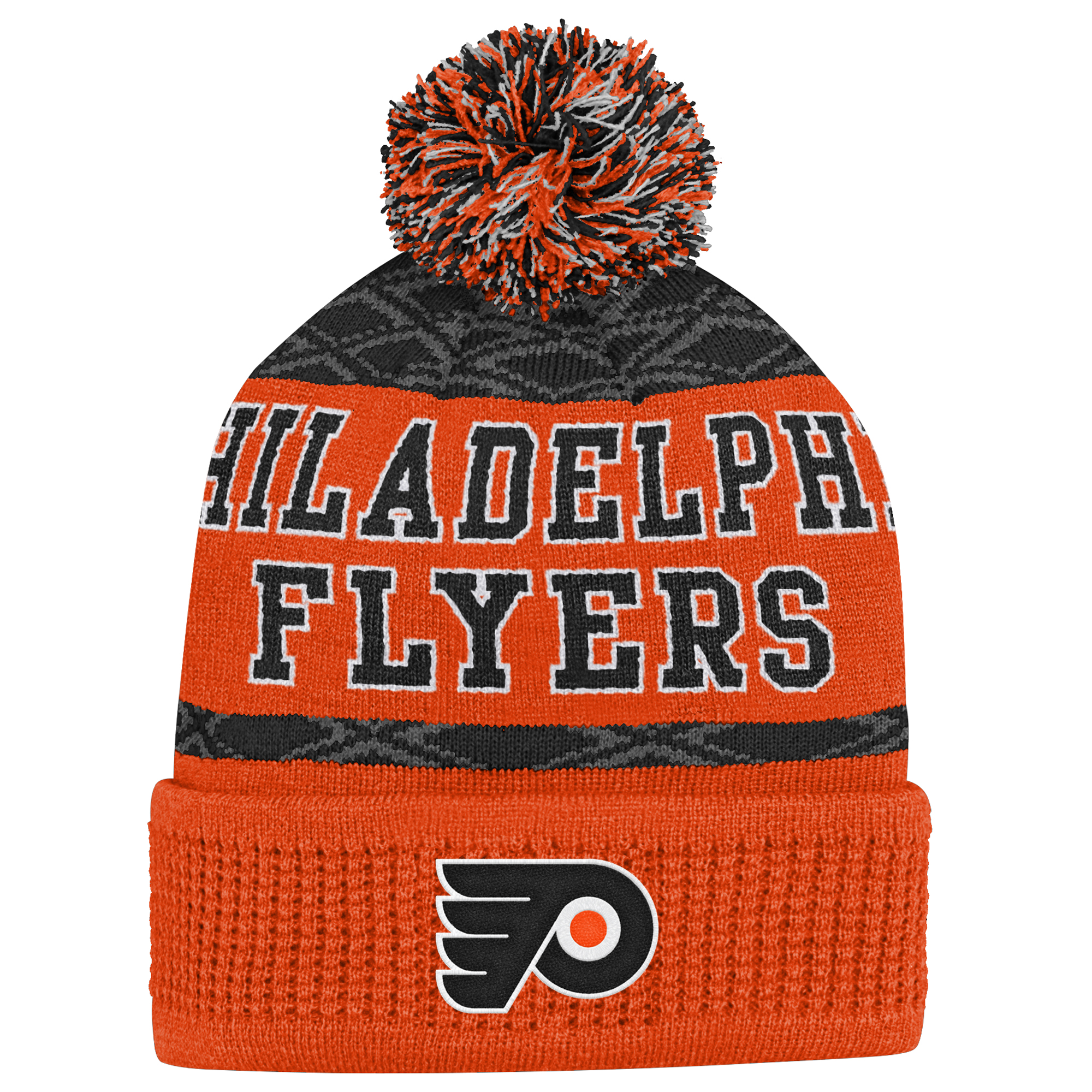 Philadelphia Flyers Orange Puck Cuffed Knit Hat with Pom
