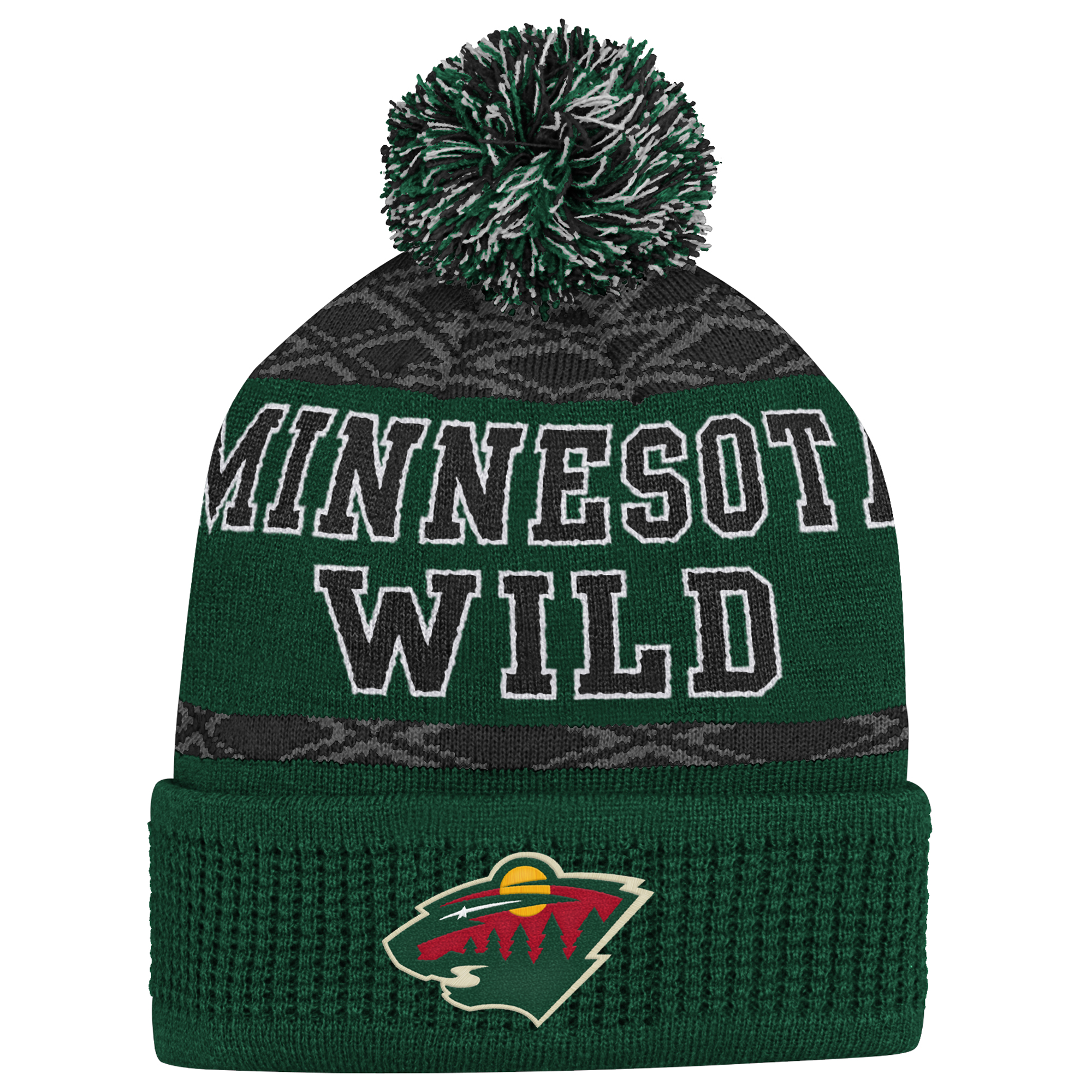 Minnesota Wild Green Puck Cuffed Knit Hat with Pom