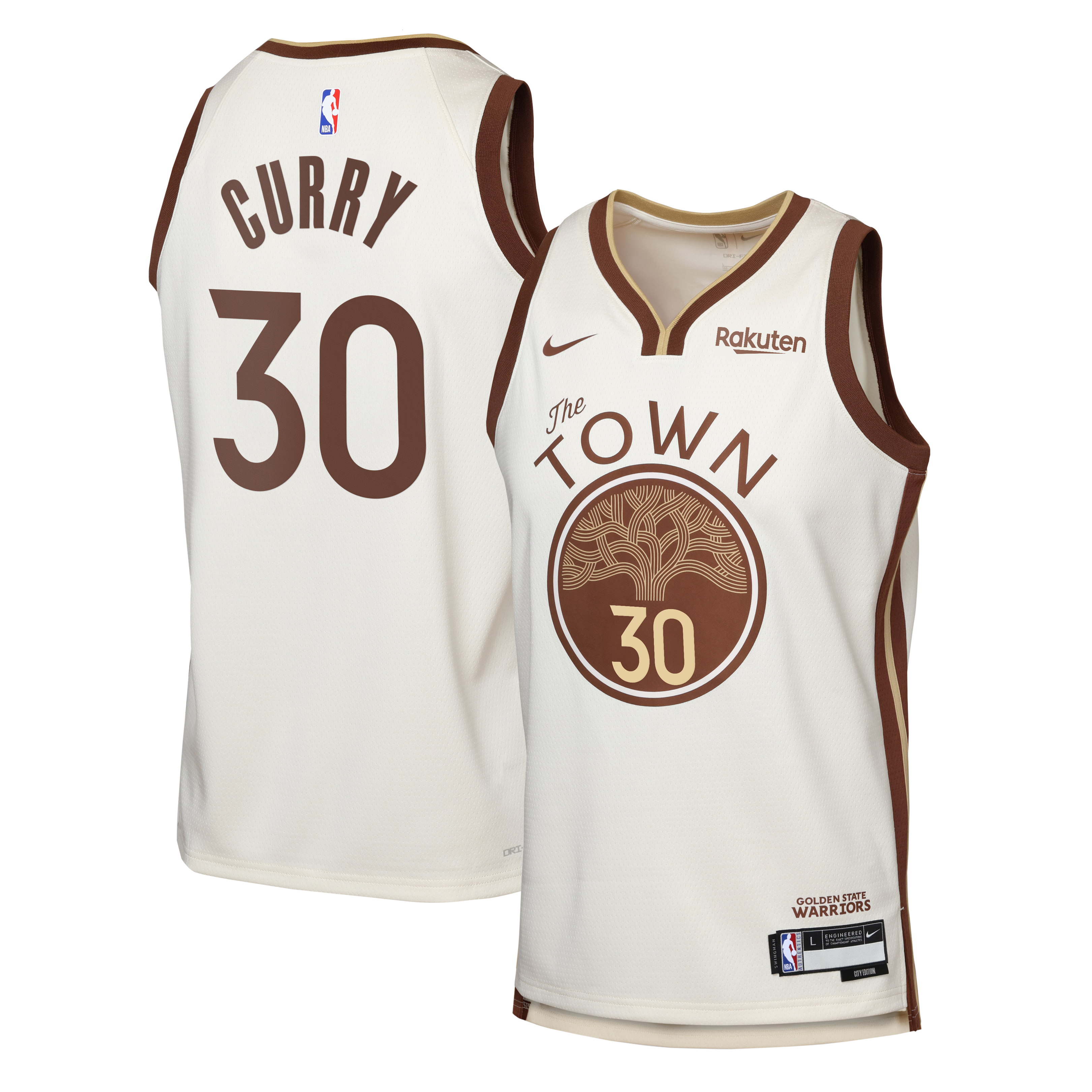 Youth Nike Stephen Curry Tan Golden State Warriors Swingman Finished Badge Player Jersey - City Edition