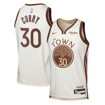 Youth Nike Stephen Curry Tan Golden State Warriors Swingman Finished Badge Player Jersey - City Edition