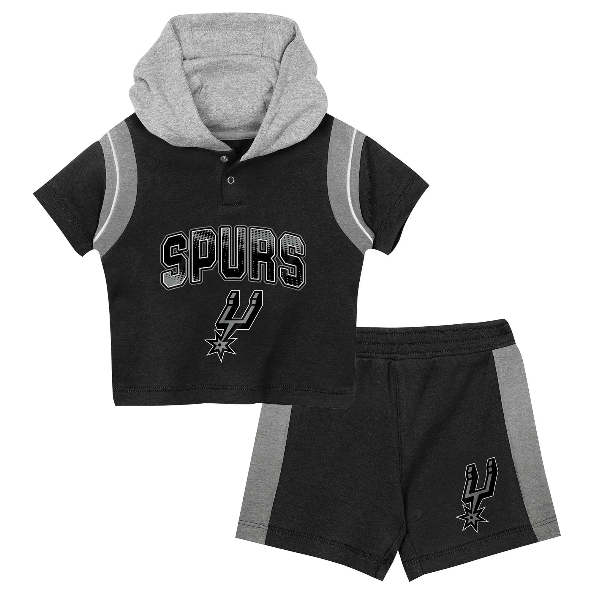 Toddler Outerstuff Black San Antonio Spurs Get Back Short Sleeve Hoodie & Shorts Two-Pack Set