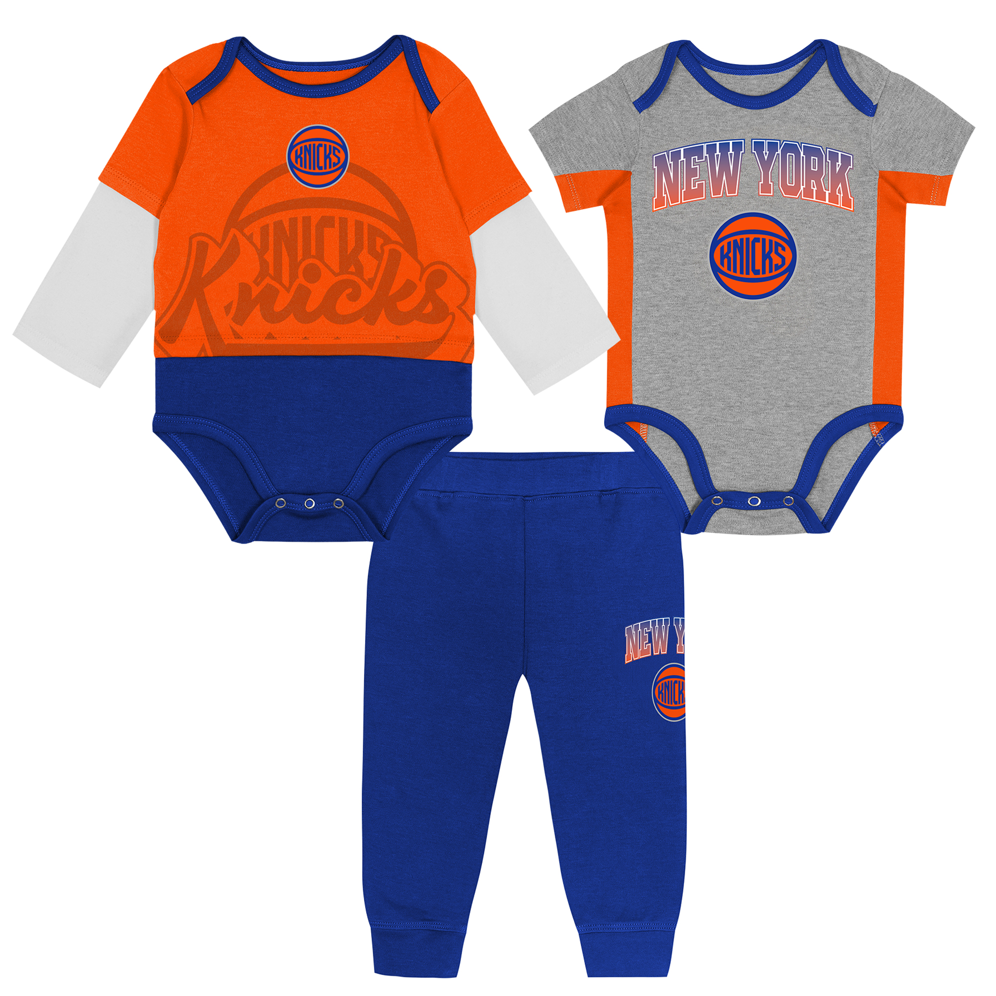 Infant Outerstuff New York Knicks Rim Protectors Three-Piece Bodysuit & Pants Set