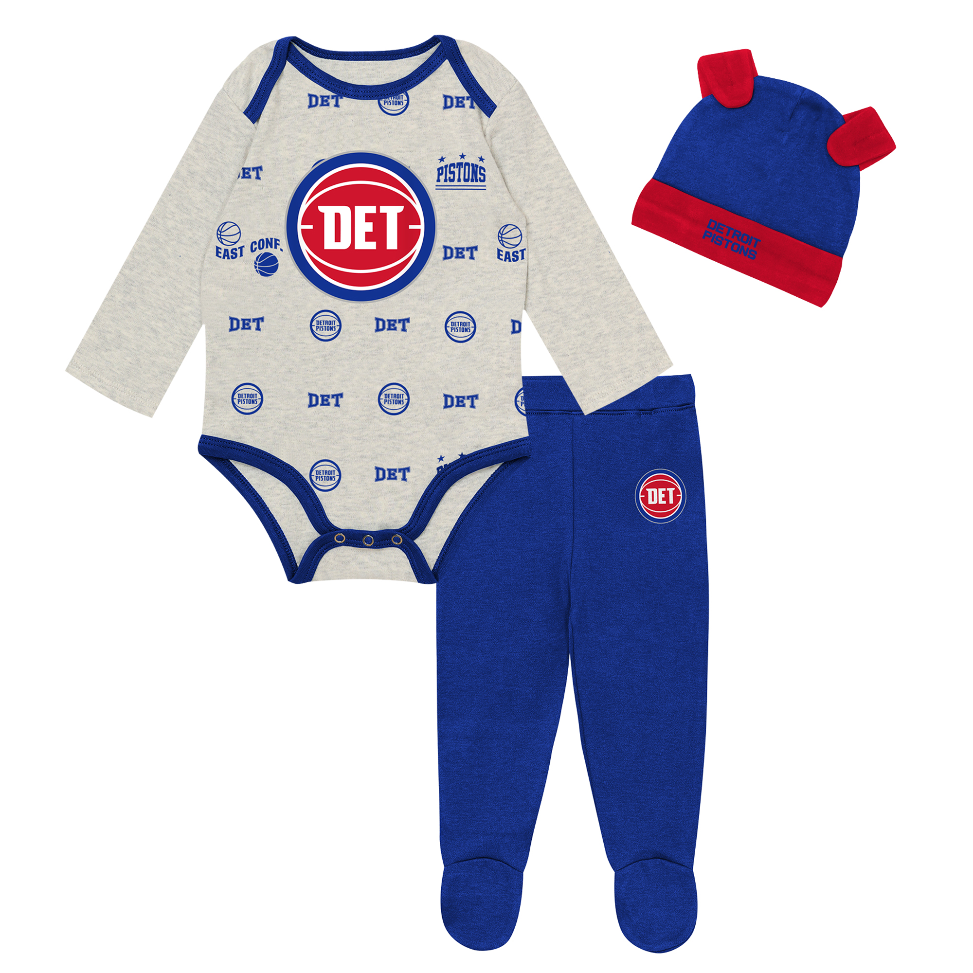 Newborn & Infant Outerstuff Detroit Pistons Pinch Post Bodysuit, Pants & Cuffed Knit Hat Set
