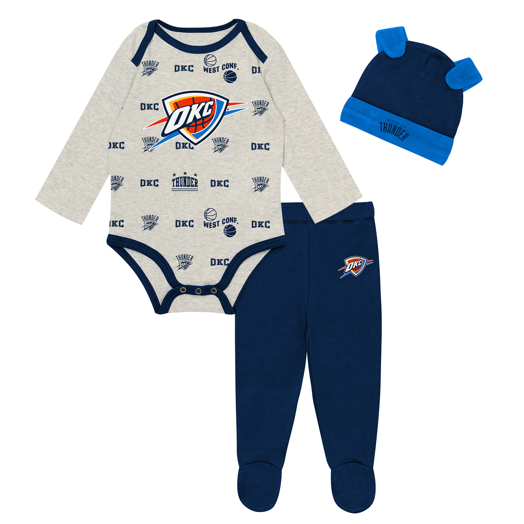 Newborn & Infant Outerstuff Oklahoma City Thunder Pinch Post Bodysuit, Pants & Cuffed Knit Hat Set