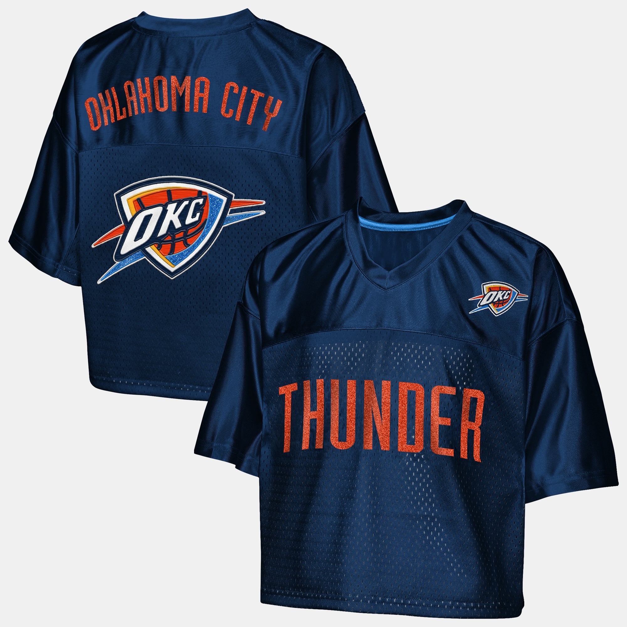 Girls Youth Outerstuff Navy Oklahoma City Thunder Points in Paint Crop V-Neck T-Shirt