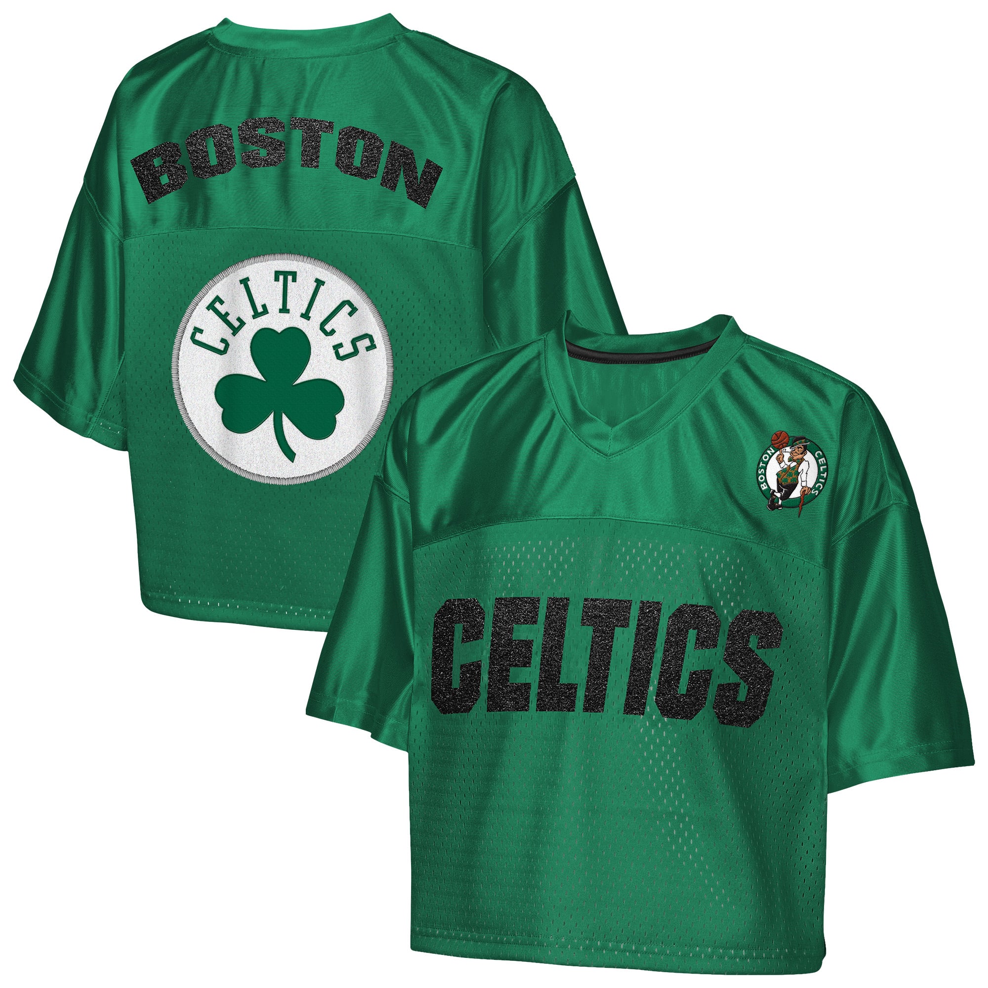 Girls Youth Outerstuff Kelly Green Boston Celtics Points in Paint Crop V-Neck T-Shirt