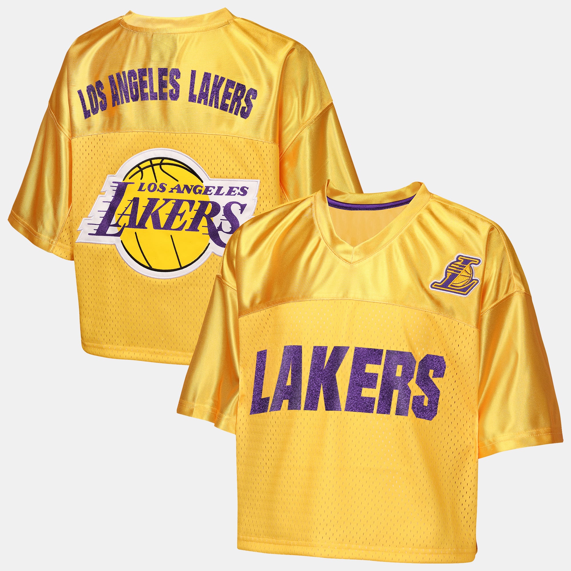 Girls Youth Outerstuff Gold Los Angeles Lakers Points in Paint Crop V-Neck T-Shirt