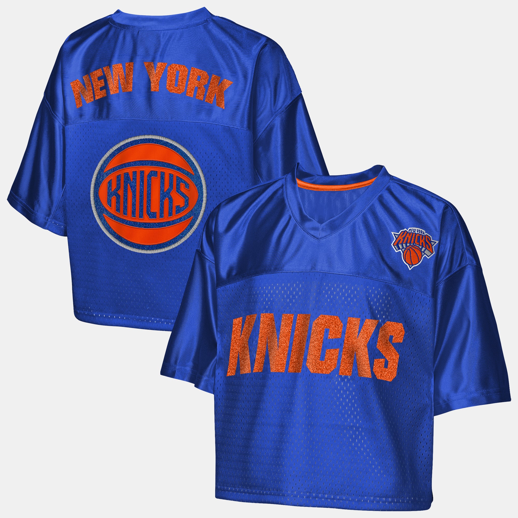 Girls Youth Outerstuff Blue New York Knicks Points in Paint Crop V-Neck T-Shirt