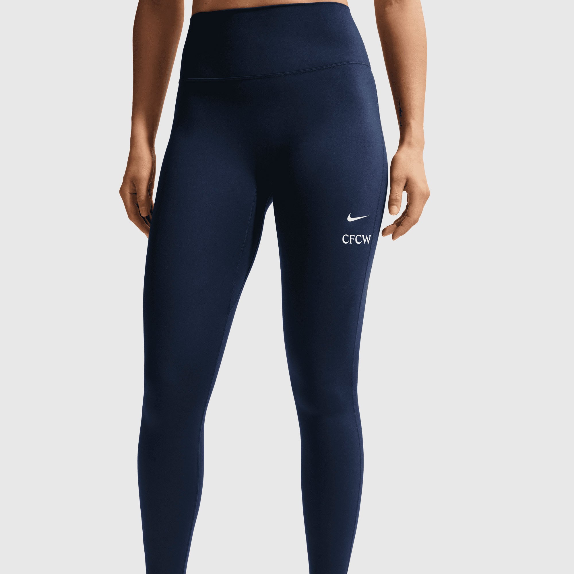 Nike Women's Seamless Front High Waisted Leggings - Midnight Navy/White
