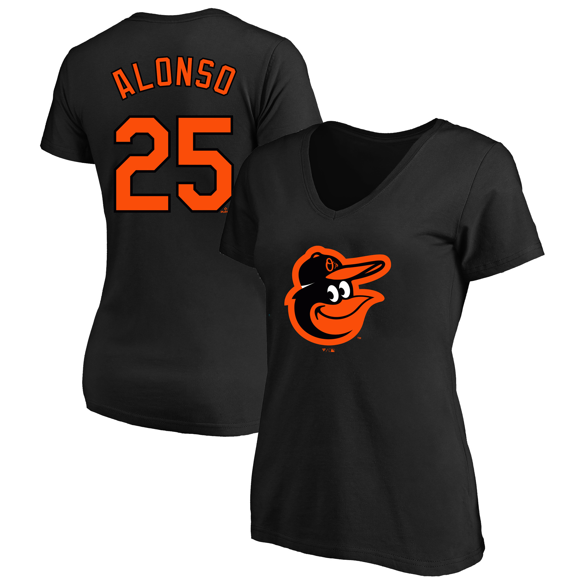 Women's Fanatics Pete Alonso Black Baltimore Orioles Plus Size Name & Number V-Neck T-Shirt