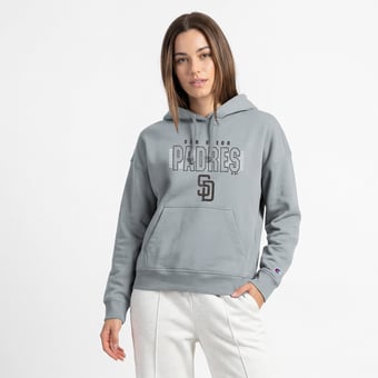 Women's Champion Heather Gray San Diego Padres Distressed Powerblend Hoodie