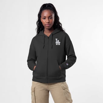 Women's Champion Black Los Angeles Dodgers Powerblend Fleece Full-Zip Hoodie