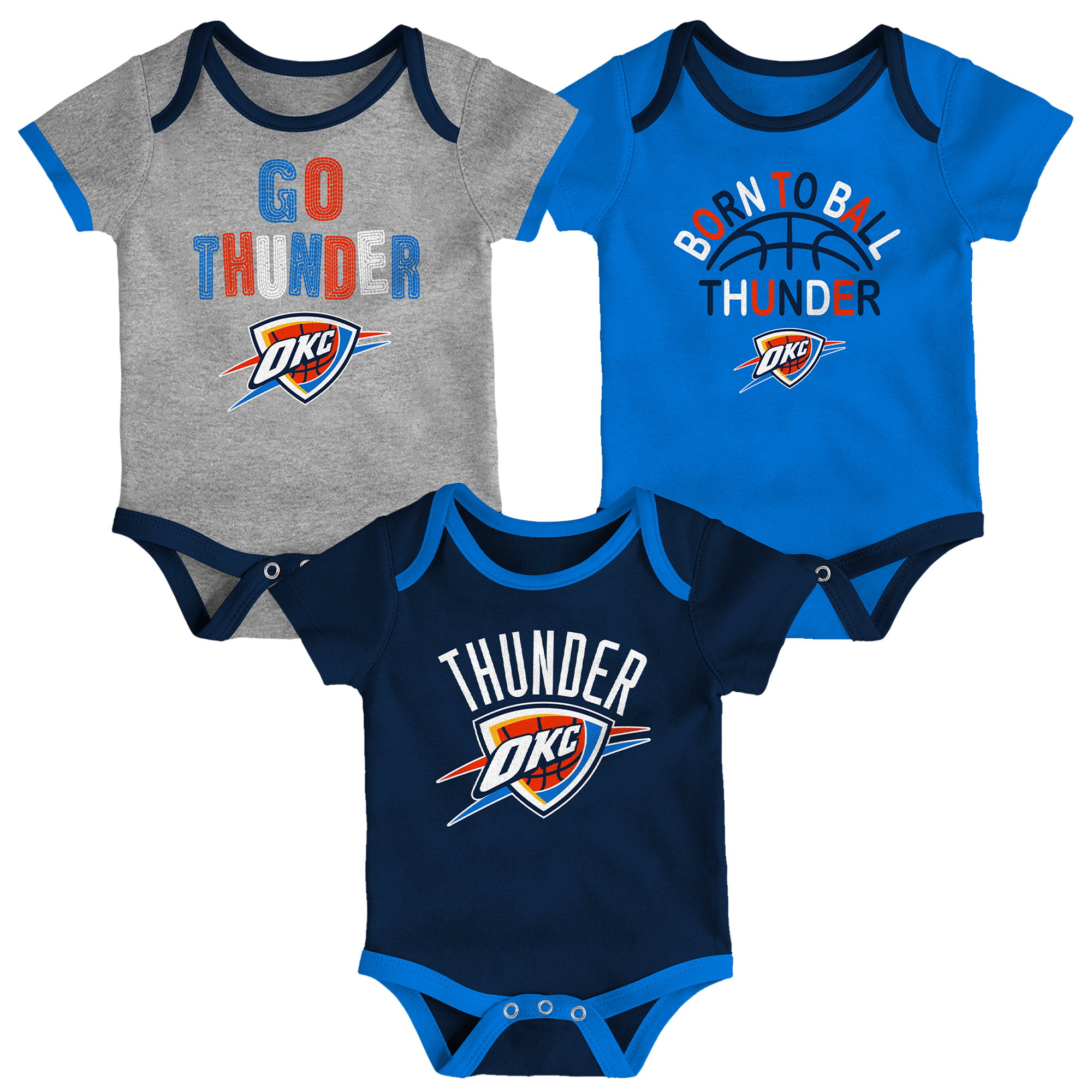 Outerstuff Baby Boys' and Girls' Oklahoma City Thunder Born To Ball Bodysuit Set, 3-Pack - Blue
