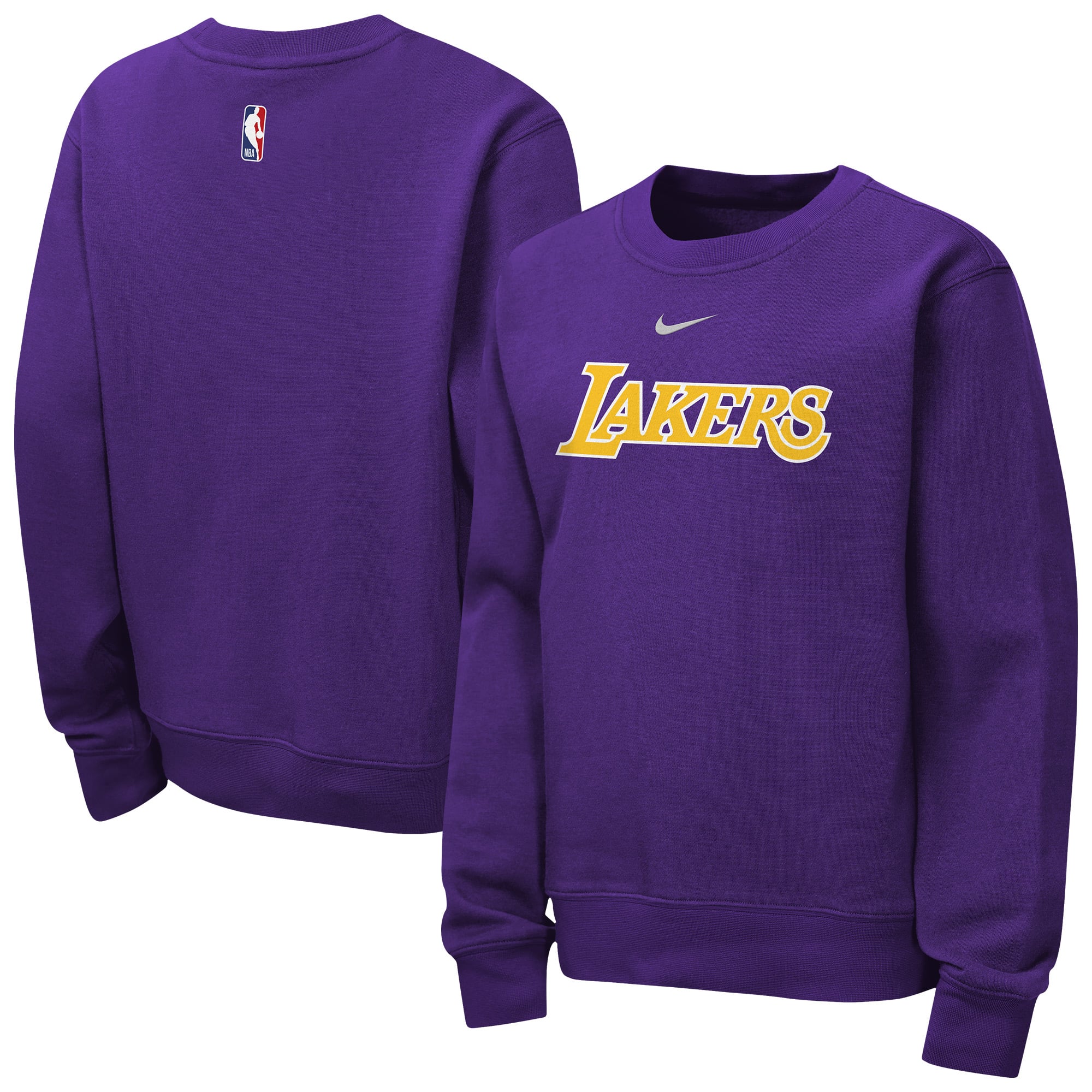 Youth Nike Purple Los Angeles Lakers Essential Club Wordmark Crewneck Sweatshirt