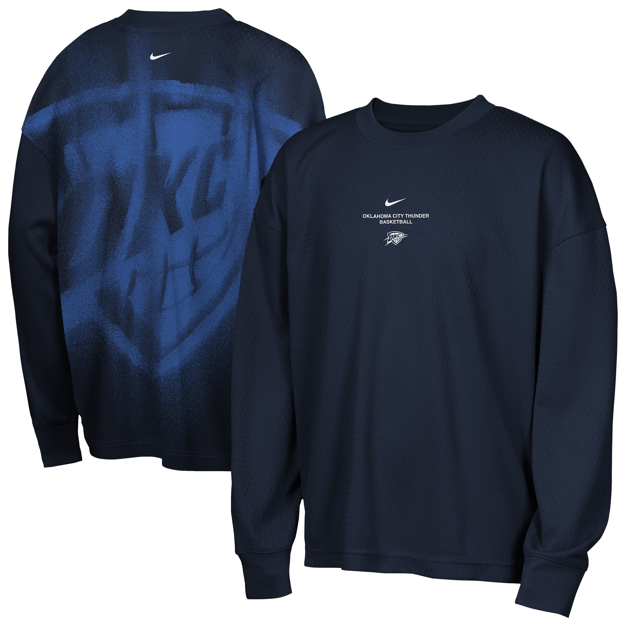 Nike Big Boys' and Girls' Navy Oklahoma City Thunder 2026 Standard Issue Pre-Game Performance Long-Sleeves T-Shirt - Navy