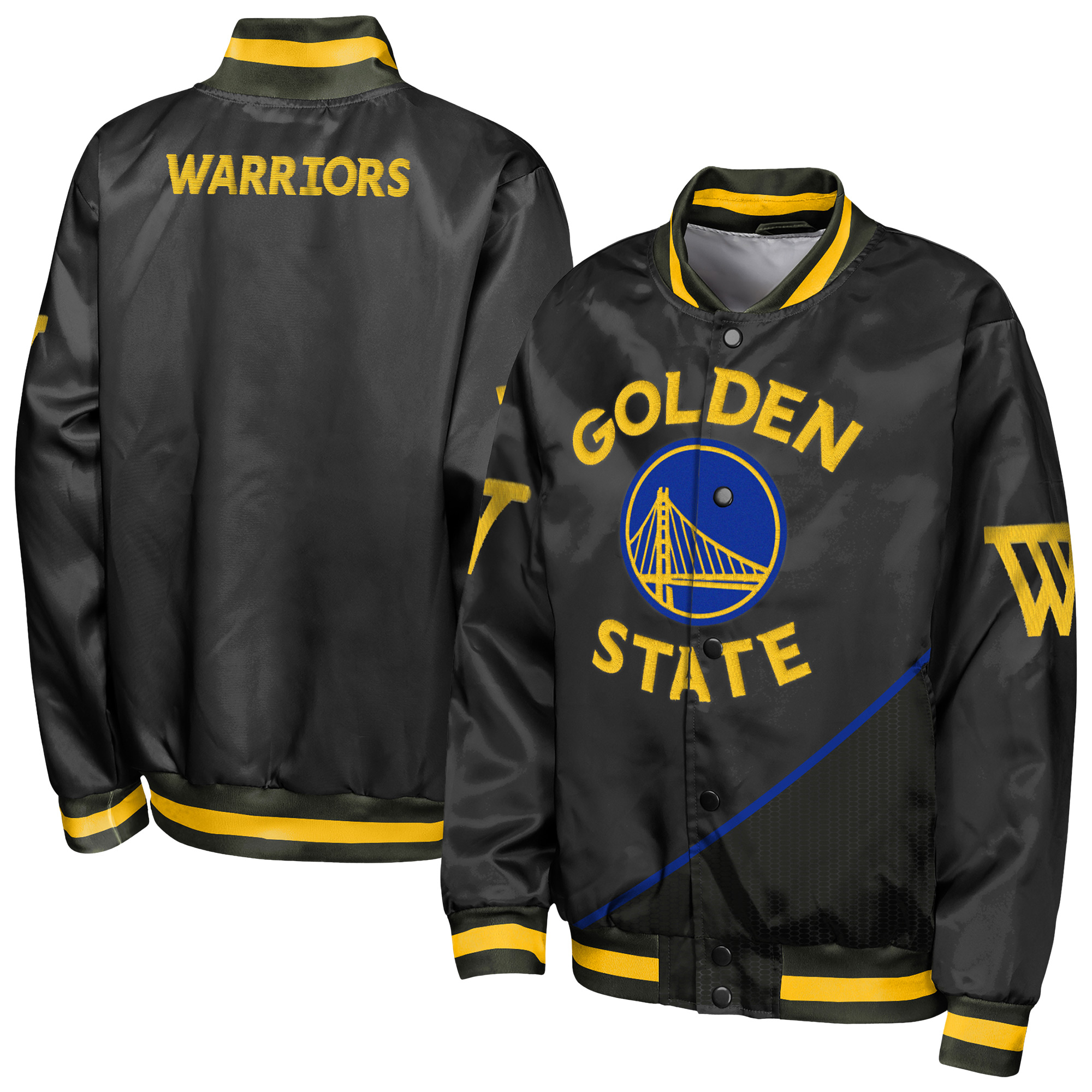 Youth Outerstuff Black Golden State Warriors Statement Edition Lightweight Full-Snap Satin Jacket