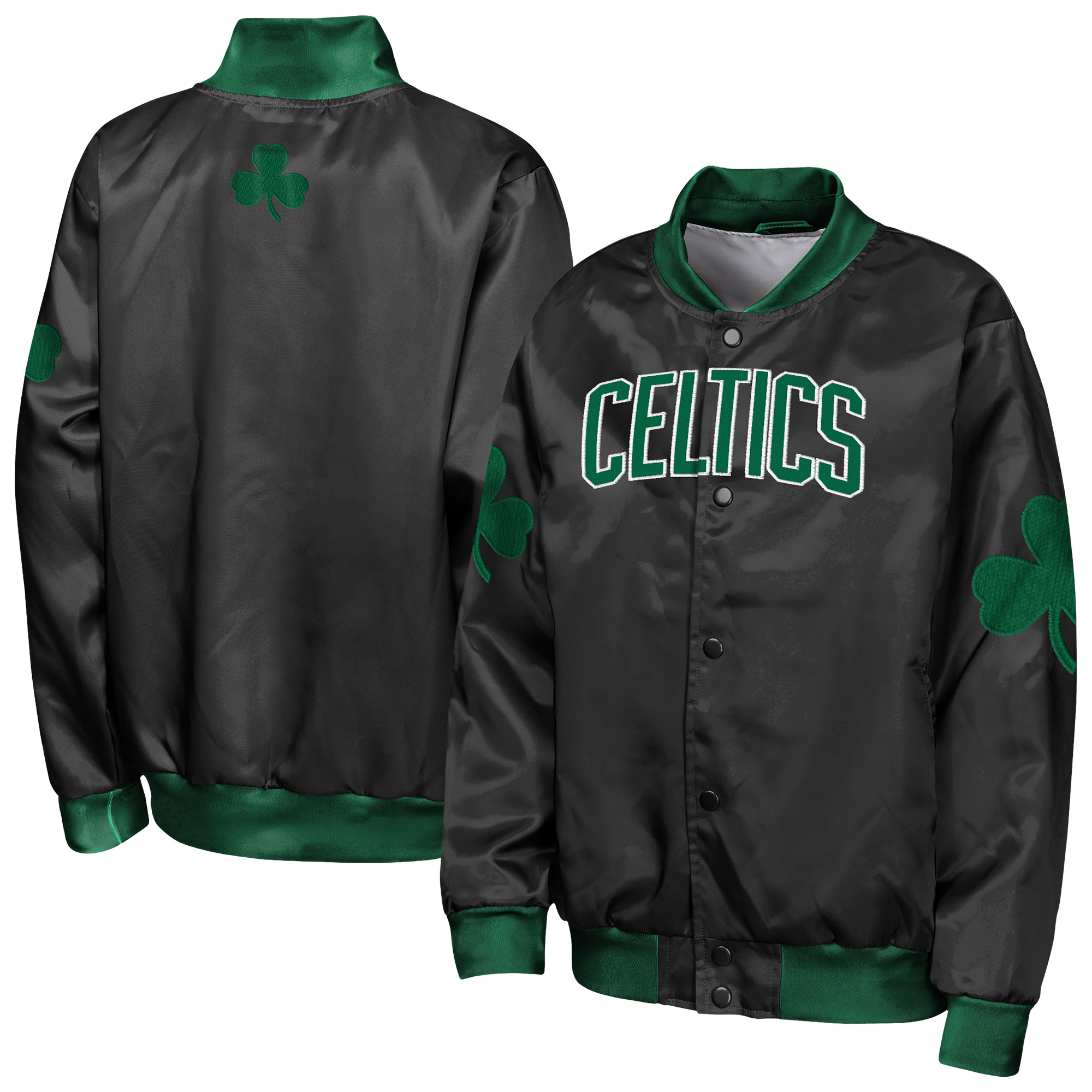 Youth Outerstuff Black Boston Celtics Statement Edition Lightweight Full-Snap Satin Jacket