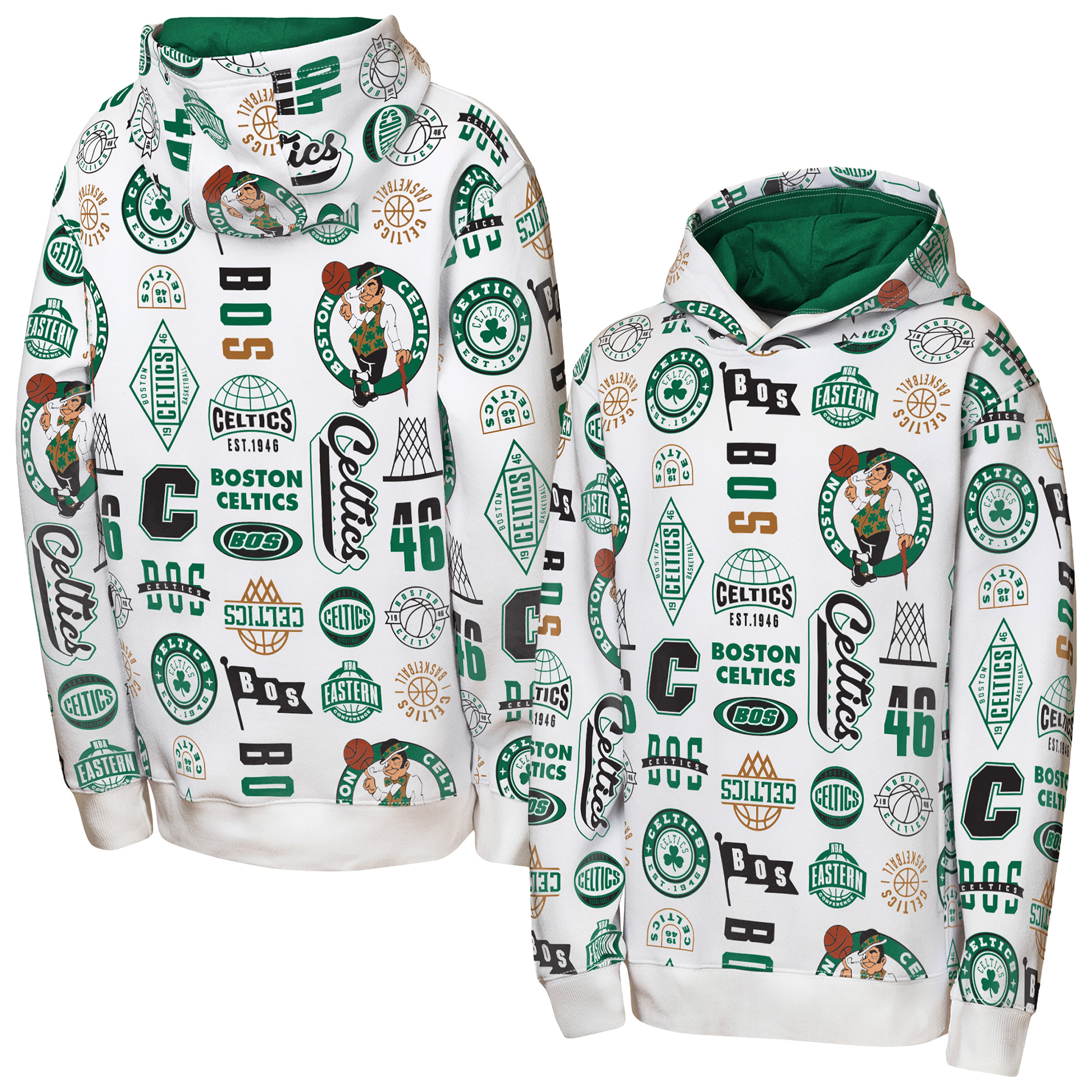 Outerstuff Big Boys' and Girls' White Boston Celtics 3-and-d Allover Hoodie - White