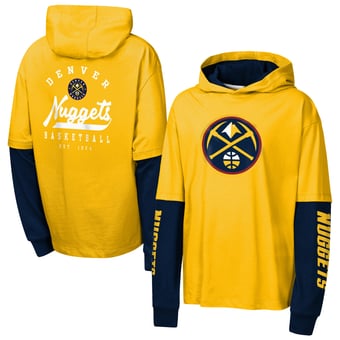 Youth Outerstuff Gold Denver Nuggets Double Nickel Oversized Faux 2fer Hooded T-Shirt