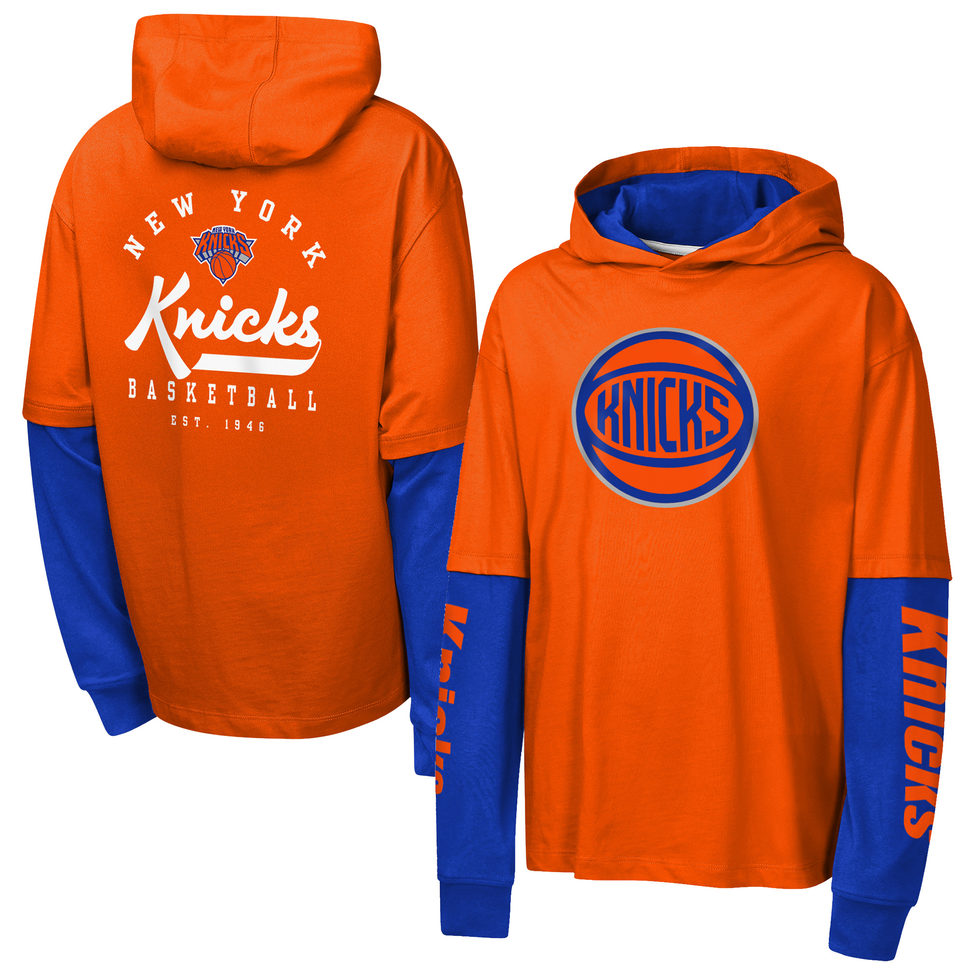Outerstuff Big Boys' and Girls' Orange New York Knicks Double Nickel Oversized Pullover Hoodie - Orange