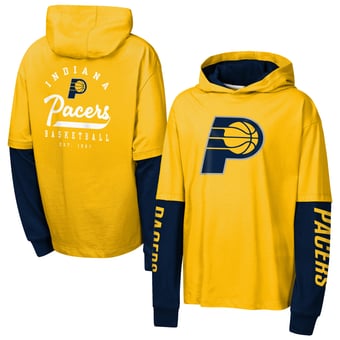 Youth Outerstuff Gold Indiana Pacers Double Nickel Oversized Faux 2fer Hooded T-Shirt
