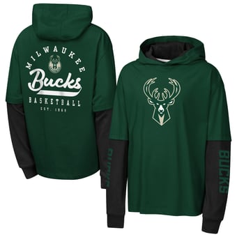 Youth Outerstuff Green Milwaukee Bucks Double Nickel Oversized Faux 2fer Hooded T-Shirt