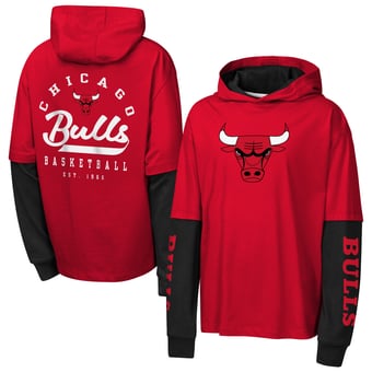 Youth Outerstuff Red Chicago Bulls Double Nickel Oversized Faux 2fer Hooded T-Shirt