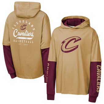 Youth Outerstuff Tan Cleveland Cavaliers Double Nickel Oversized Faux 2fer Hooded T-Shirt
