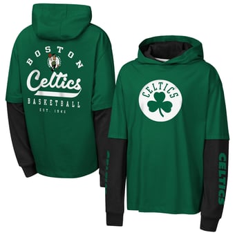 Youth Outerstuff Green Boston Celtics Double Nickel Oversized Faux 2fer Hooded T-Shirt
