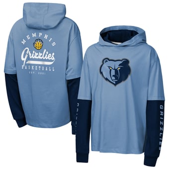 Youth Outerstuff Blue Memphis Grizzlies Double Nickel Oversized Faux 2fer Hooded T-Shirt