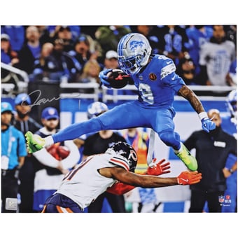 Jameson Williams Detroit Lions Autographed 16" x 20" Hurdle Over Bears Defender Photograph