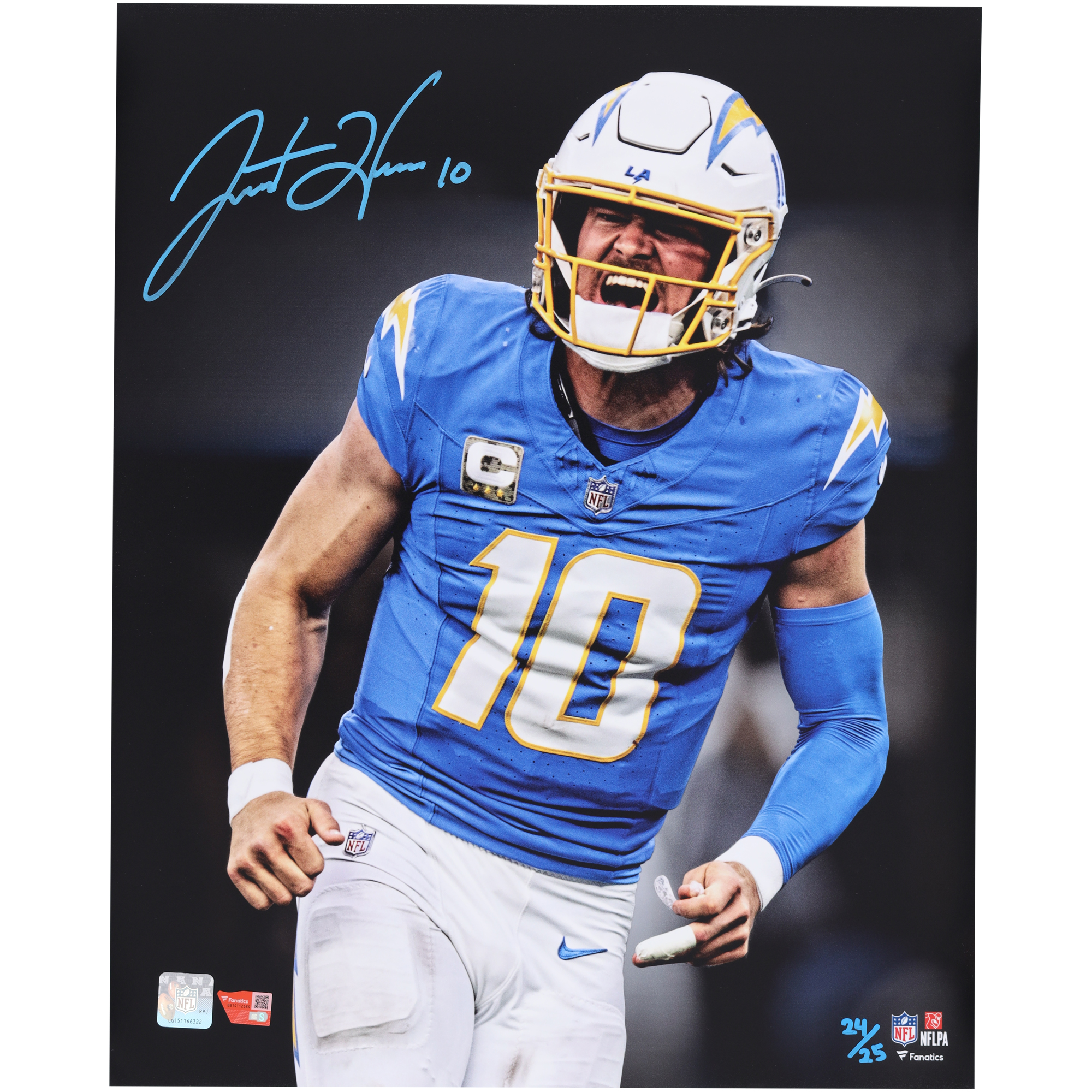 Justin Herbert Los Angeles Chargers Autographed 16" x 20" Unleashed Photograph - Limited Edition of 25