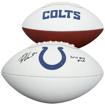 Tyler Warren Indianapolis Colts Autographed Franklin White Panel Football with "2025 #14 Pick" Inscription