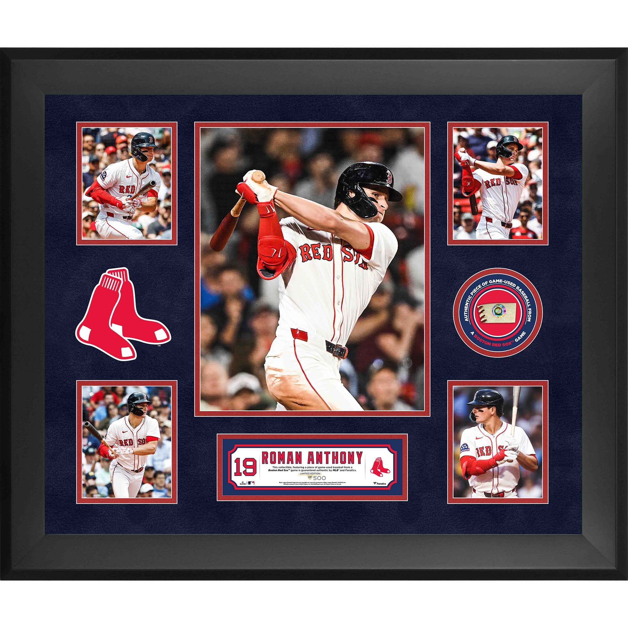Collage di 5 foto incorniciate dei Boston Red Sox di Roman Anthony con un pezzo di palla usata durante la partita - Edizione limitata di 500