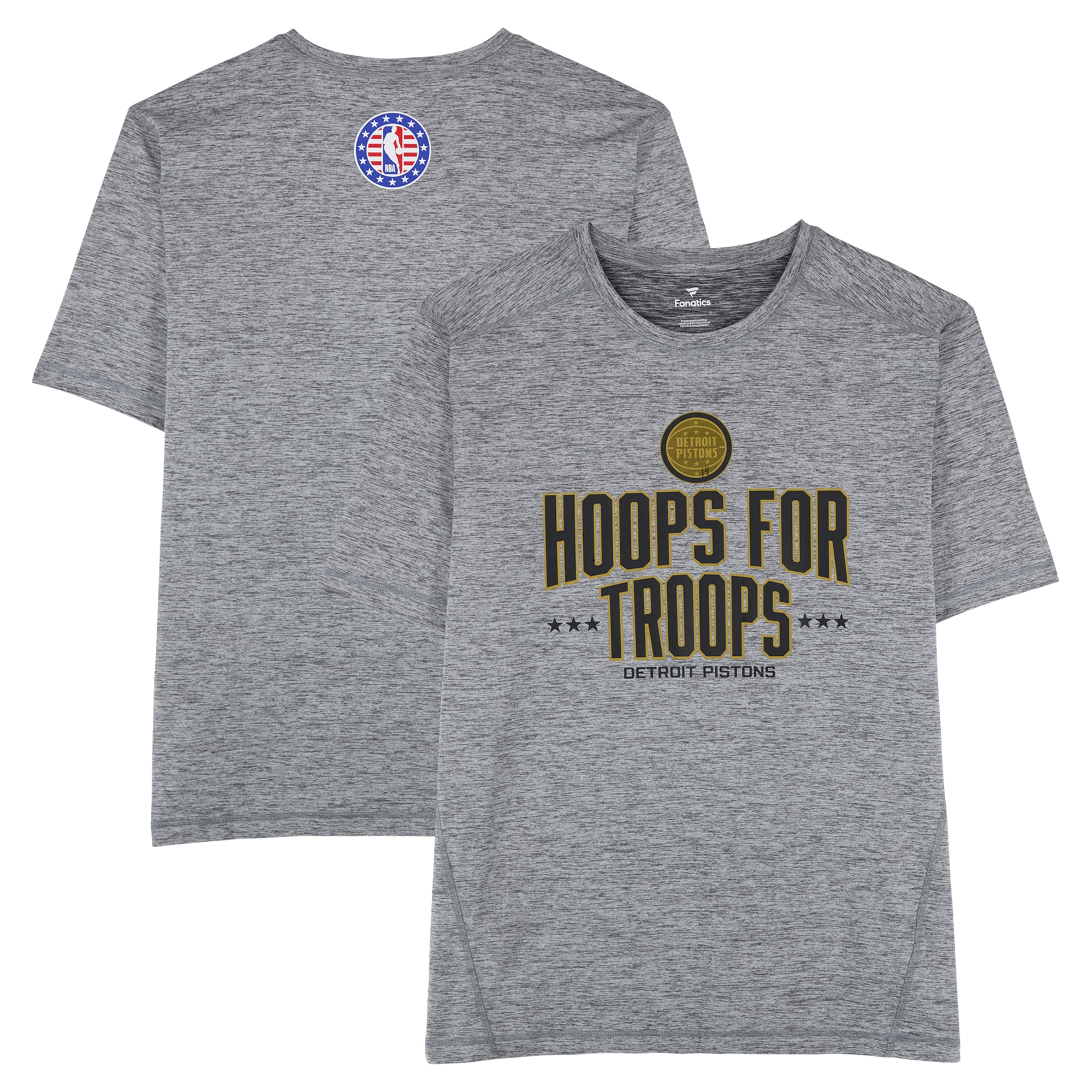 Detroit Pistons Team-Issued Gray "Hoops For Troops" T-Shirt from the 2025-26 NBA Season