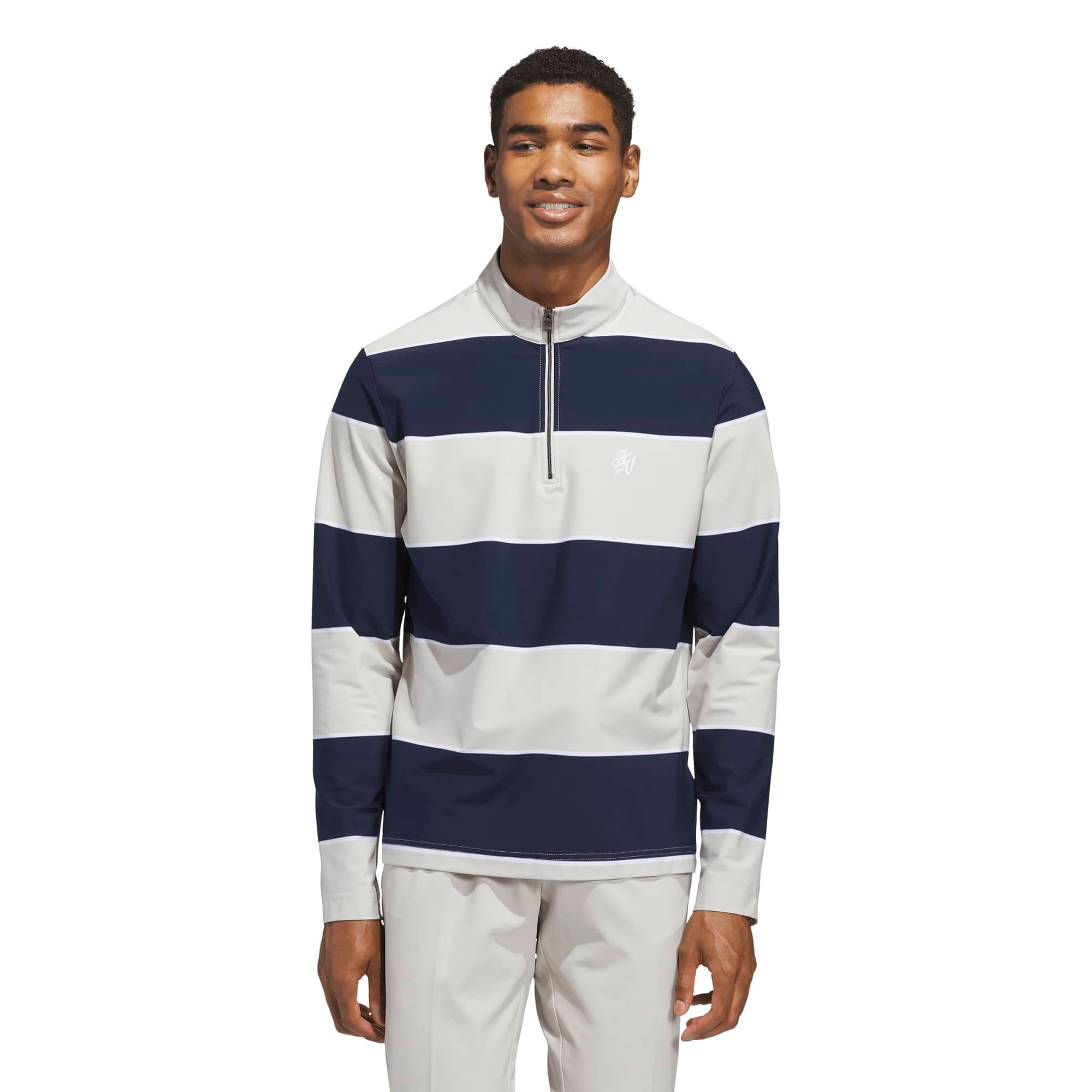 Aston Villa x adidas Golf Ultimate365 Rugby Stripe Quarter-Zip – Grau