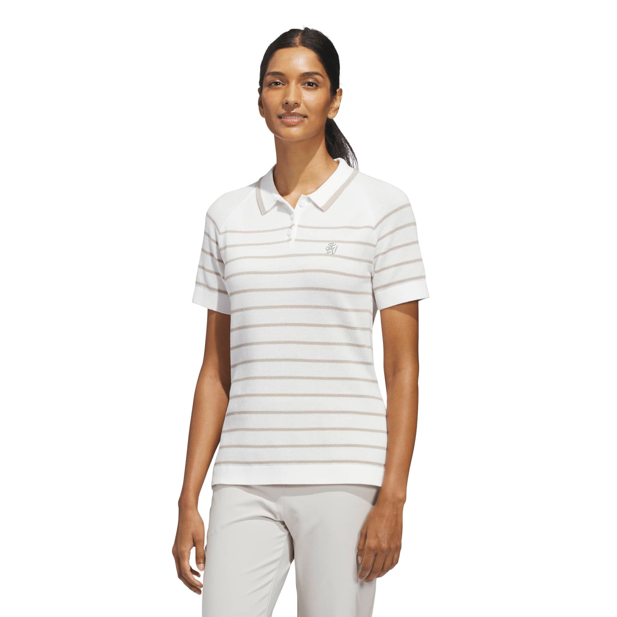 Aston Villa x adidas Golf Ultimate365+ Stripe Knit Polo – Weiß – Damen