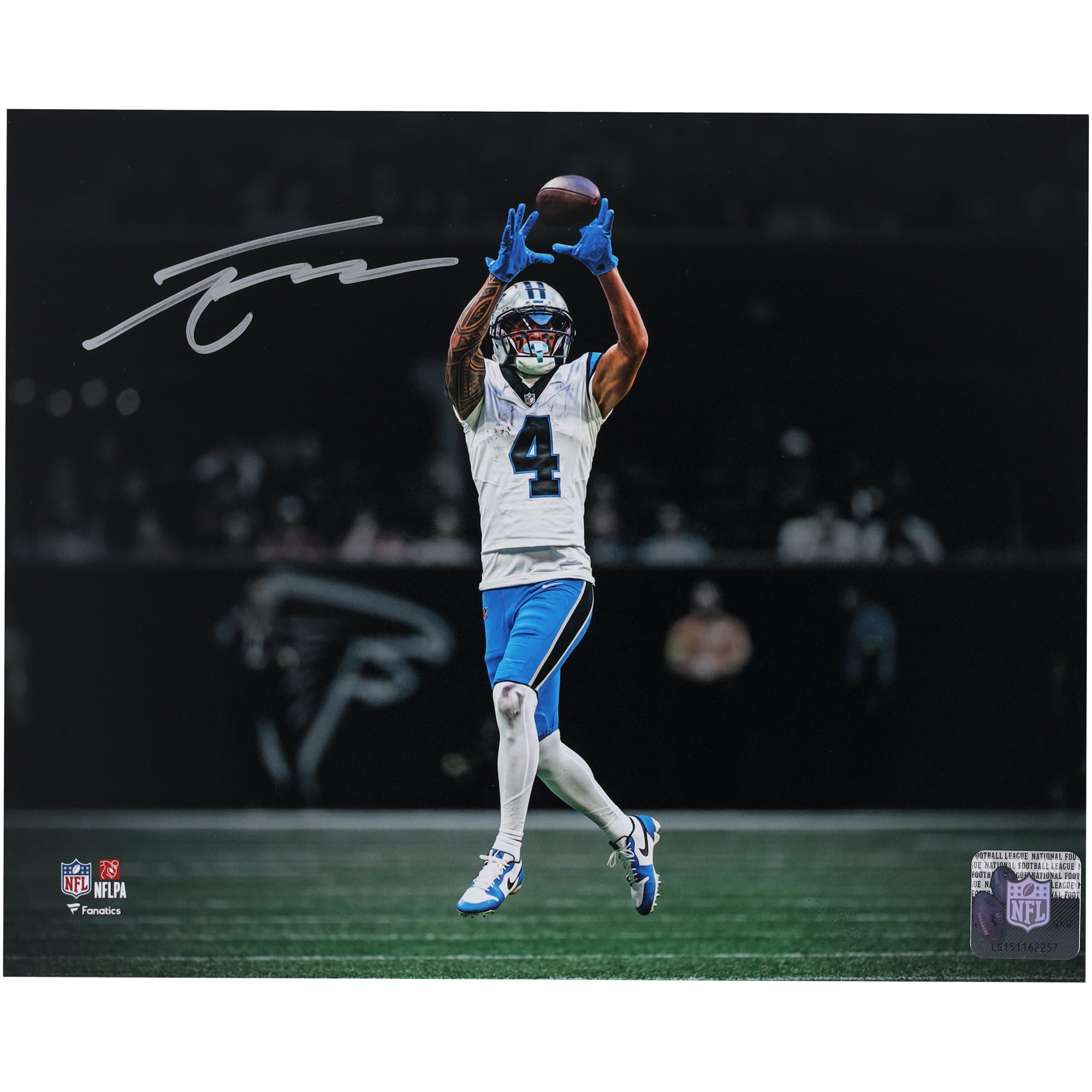 Tetairoa McMillan Carolina Panthers Autographed 8" x 10" White Jersey Catch Spotlight Photograph