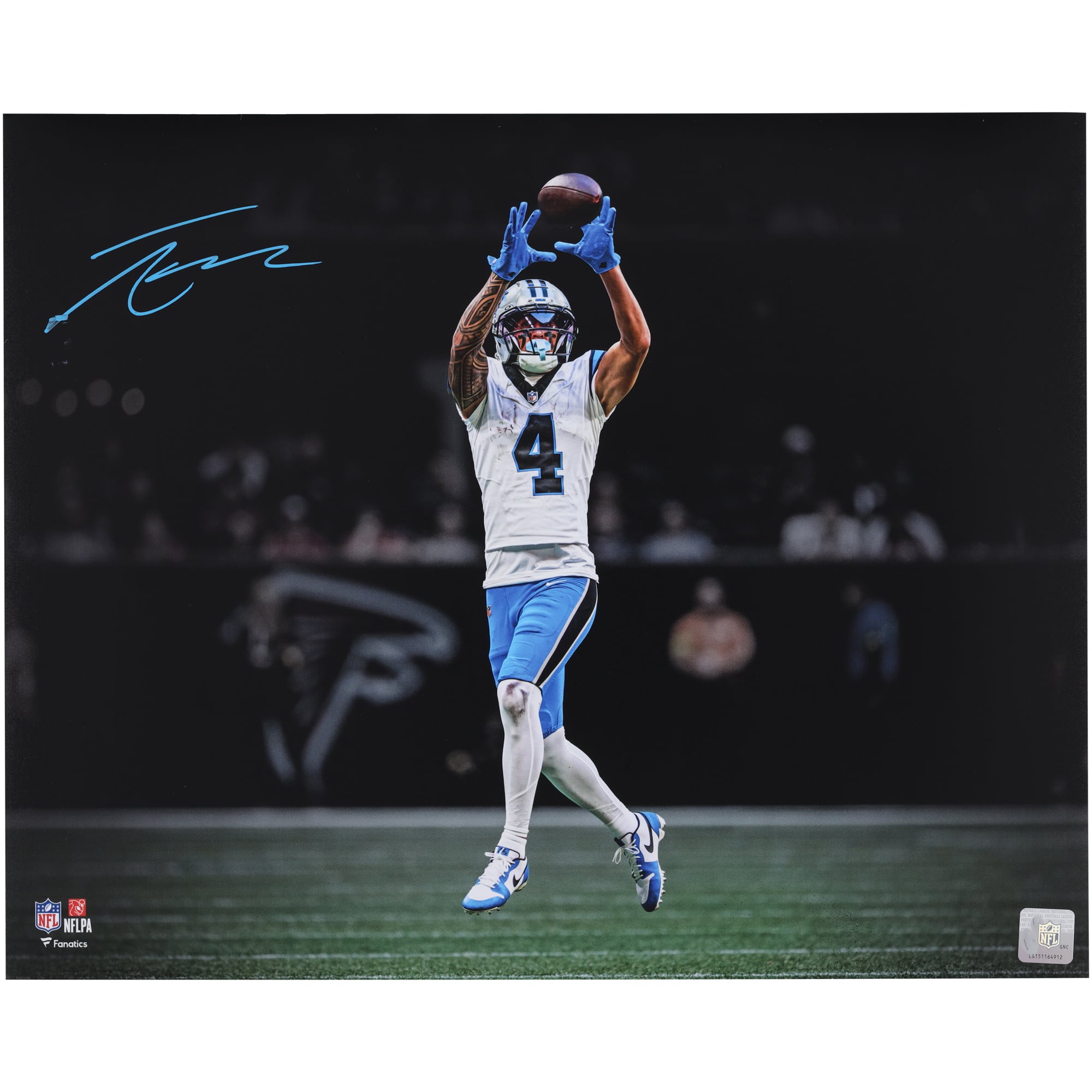 Tetairoa McMillan Carolina Panthers Autographed 16" x 20" White Jersey Catch Spotlight Photograph