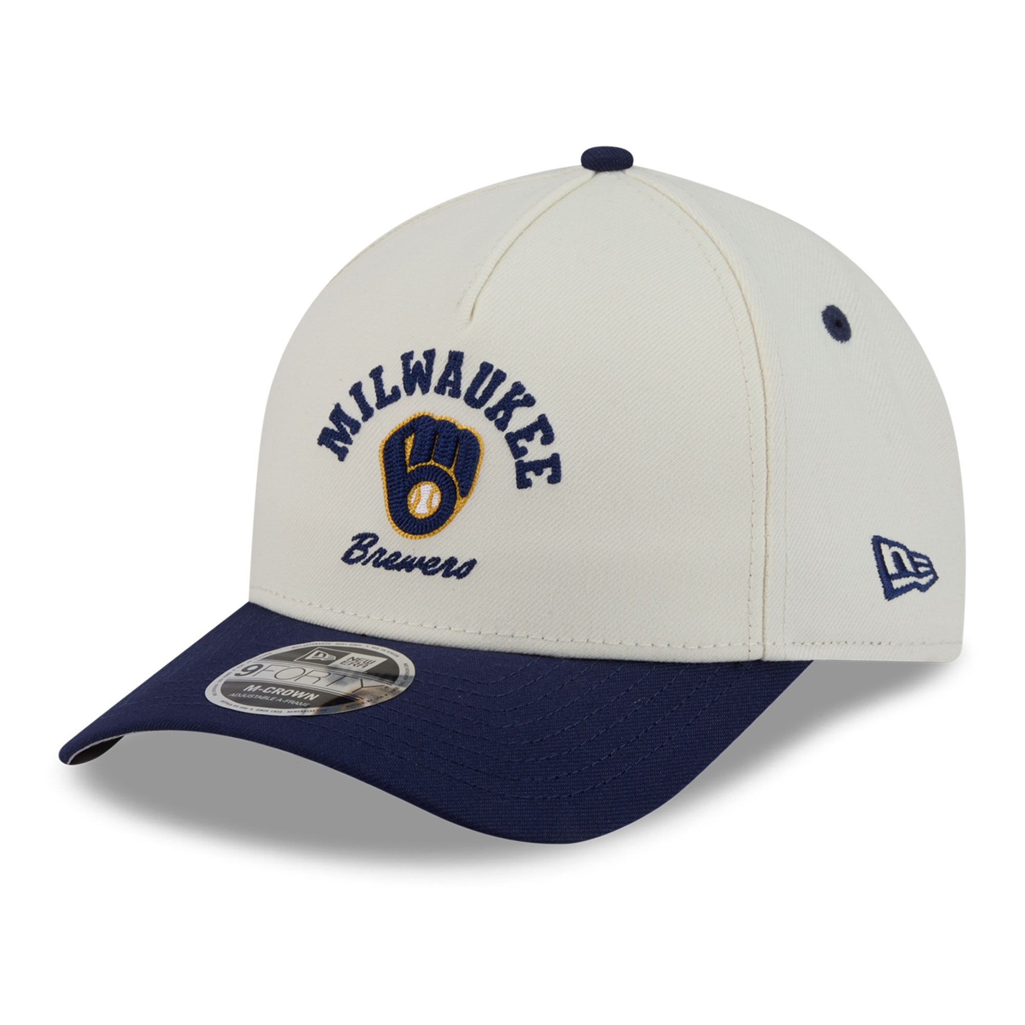 Men's New Era Natural/Navy Milwaukee Brewers Arch 9FORTY A-Frame M-Crown Adjustable Hat