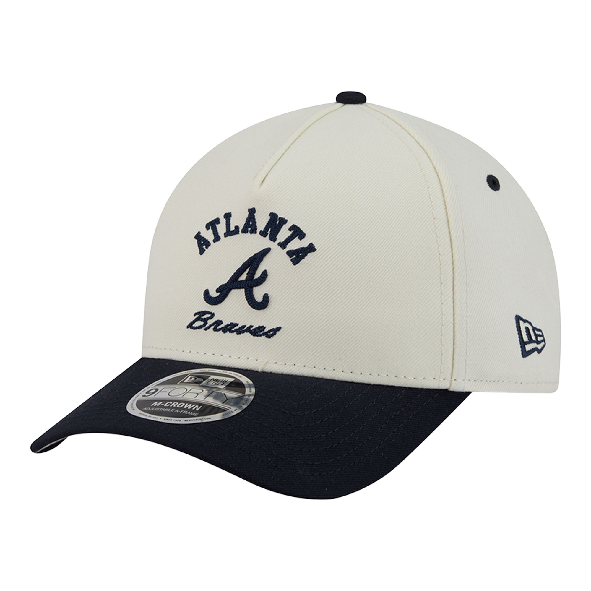 Men's New Era Natural/Navy Atlanta Braves Arch 9FORTY A-Frame M-Crown Adjustable Hat