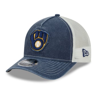 Men's New Era  Navy Milwaukee Brewers Fan 9FORTY A-Frame Trucker Adjustable Hat