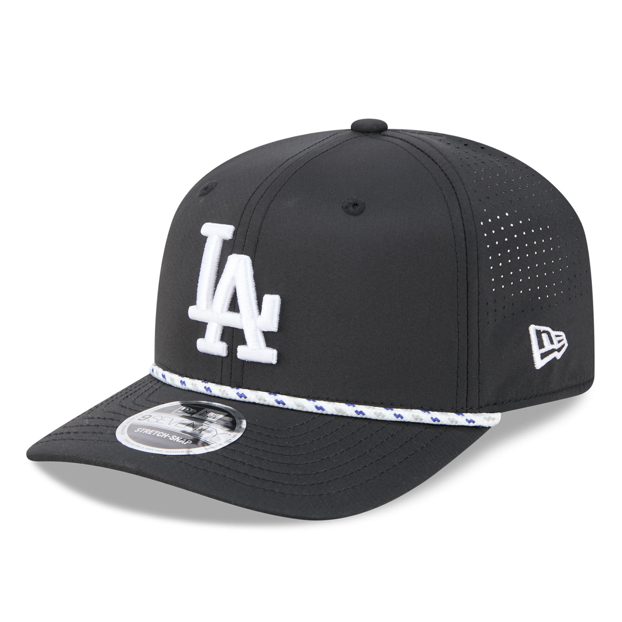 Men's New Era  Black Los Angeles Dodgers Vented 9SEVENTY Rope Adjustable Hat