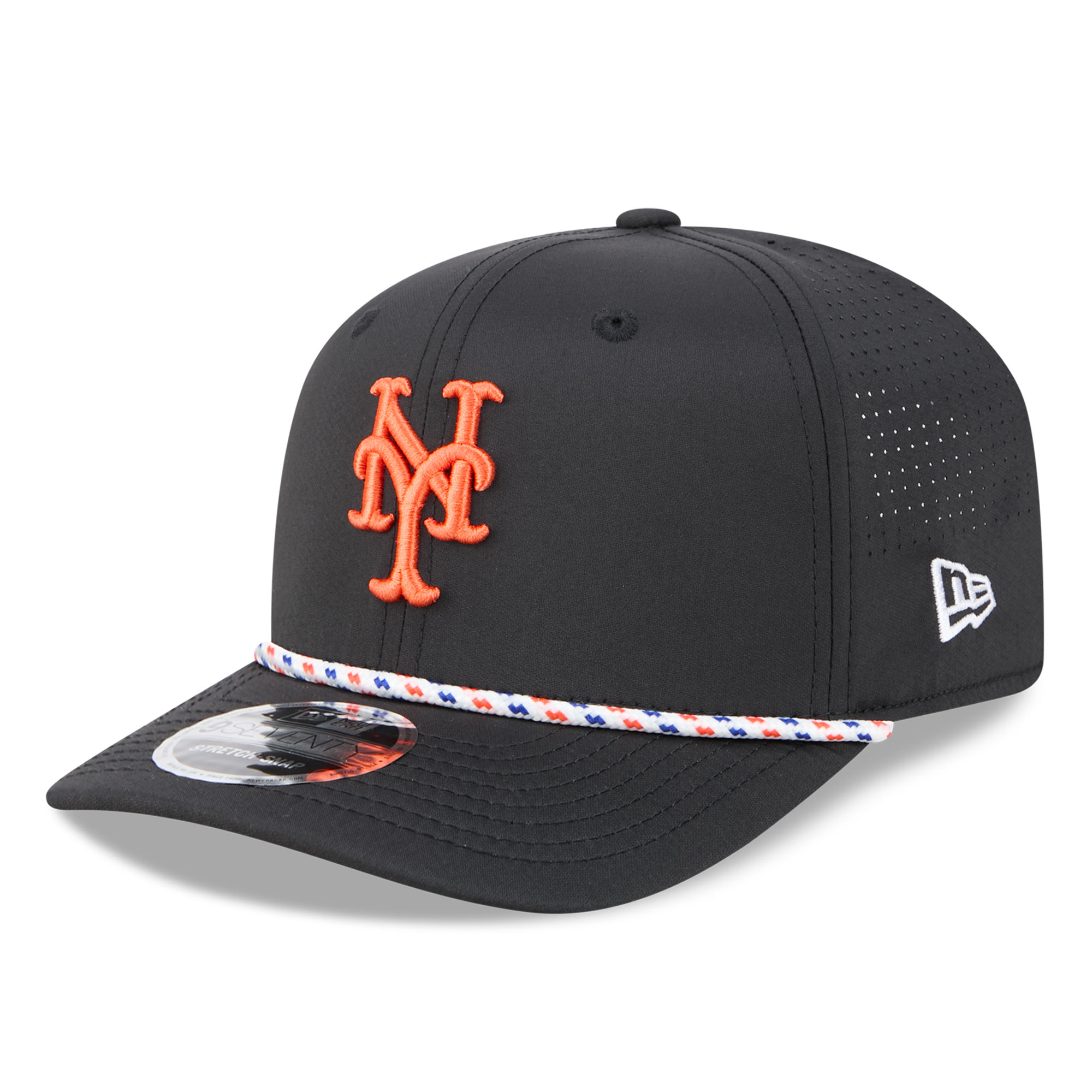 Men's New Era  Black New York Mets Vented 9SEVENTY Rope Adjustable Hat