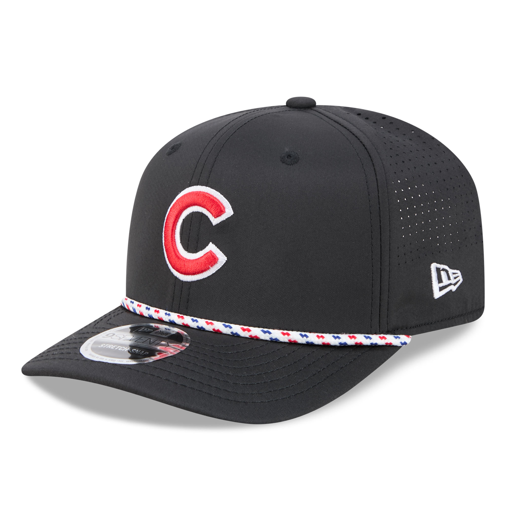 Men's New Era  Black Chicago Cubs Vented 9SEVENTY Rope Adjustable Hat