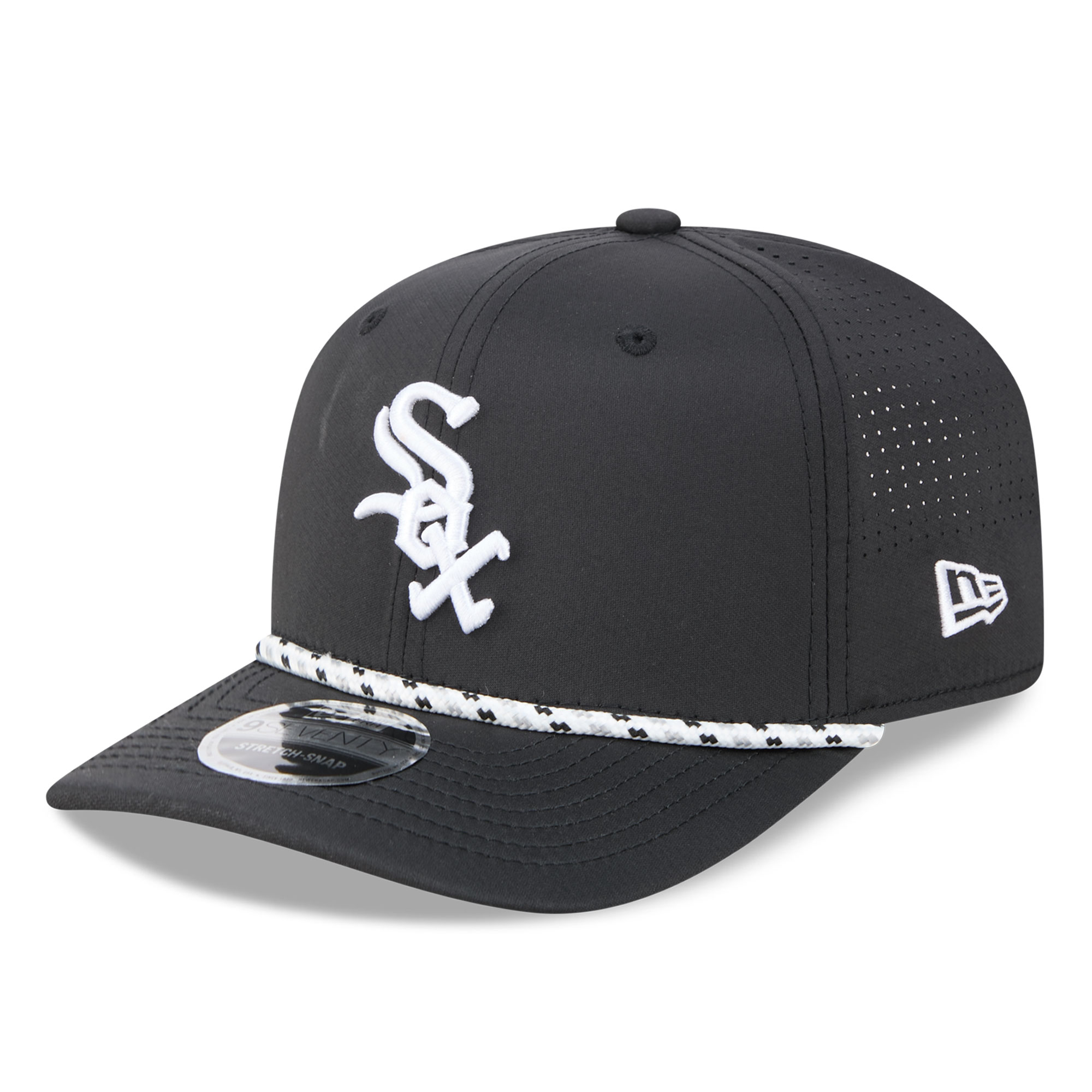 Men's New Era  Black Chicago White Sox Vented 9SEVENTY Rope Adjustable Hat