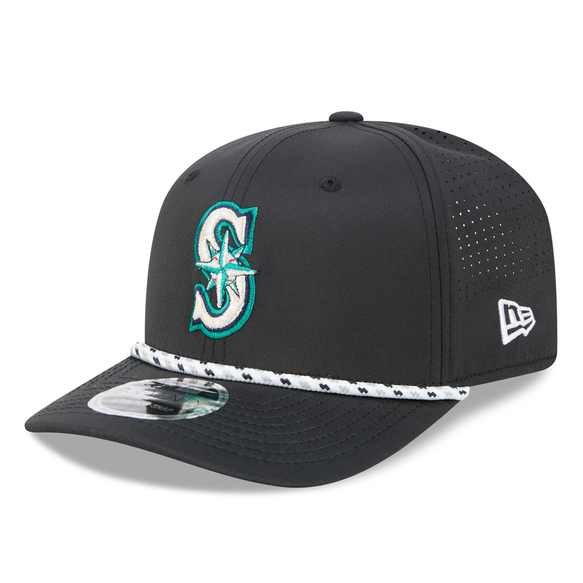 Men's New Era  Black Seattle Mariners Vented 9SEVENTY Rope Adjustable Hat