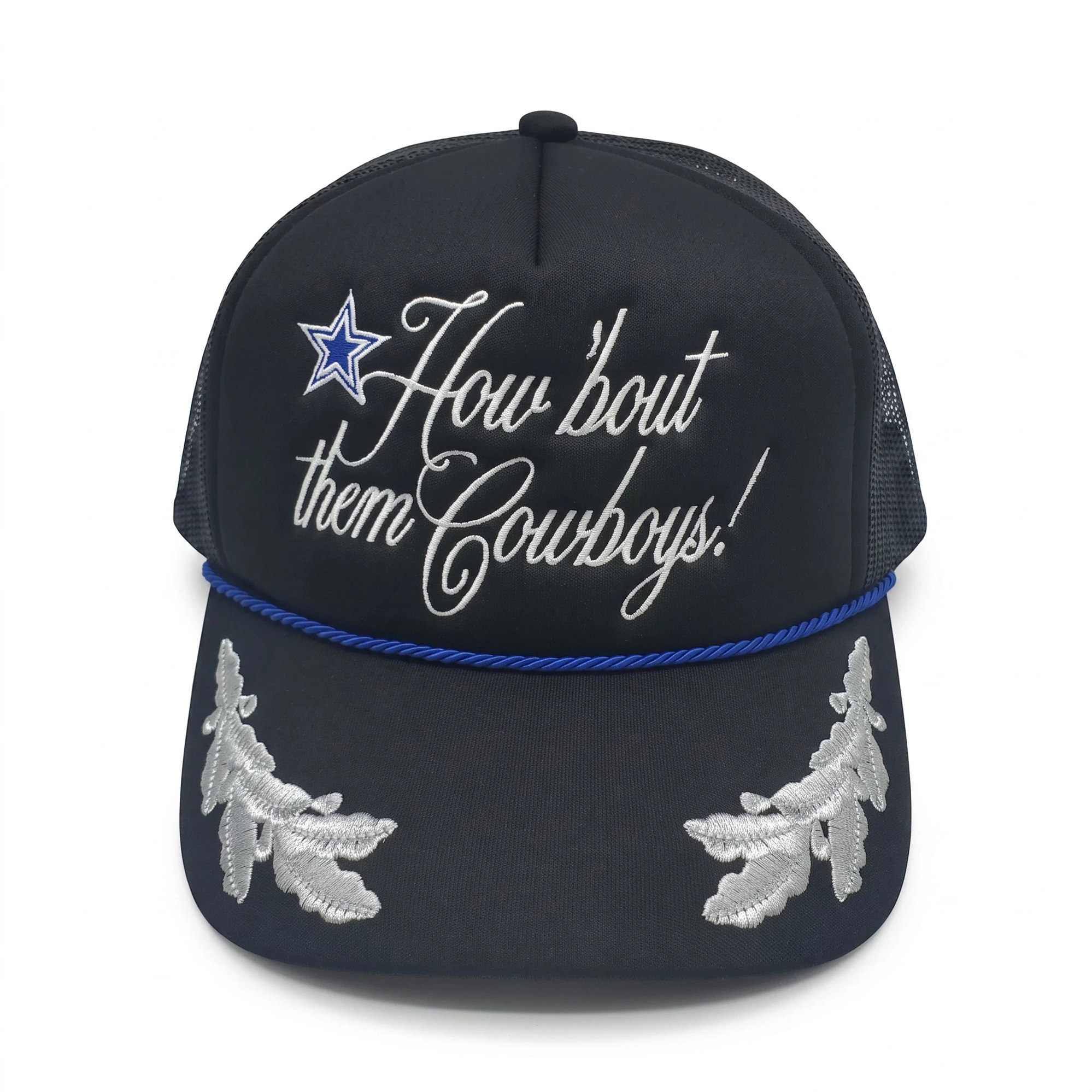 Women's The Wild Collective Black Dallas Cowboys Script Motto Snapback Trucker Hat