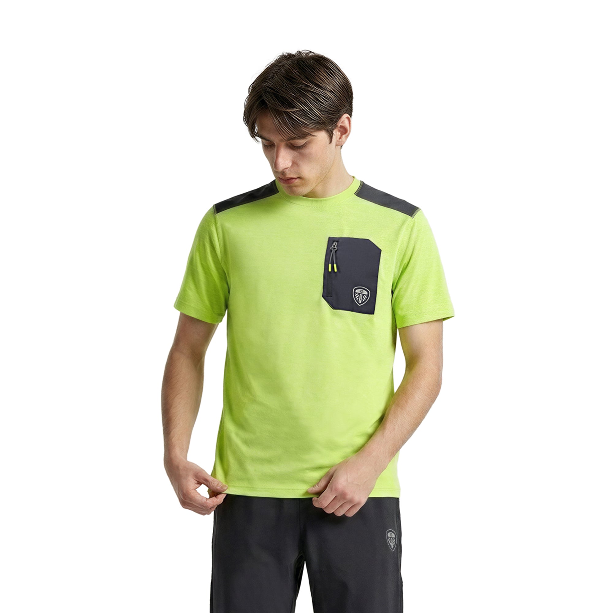 Leeds United Velocity Pocket T-Shirt - Lime - Mens
