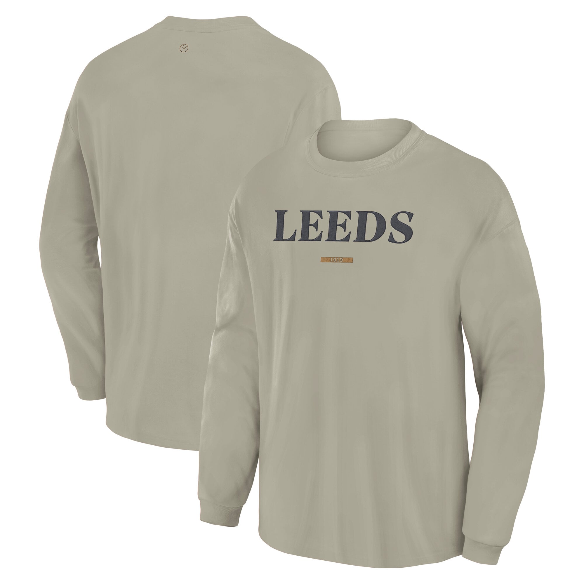 Leeds United Heavyweight Long Sleeve T-Shirt - Stone - Mens
